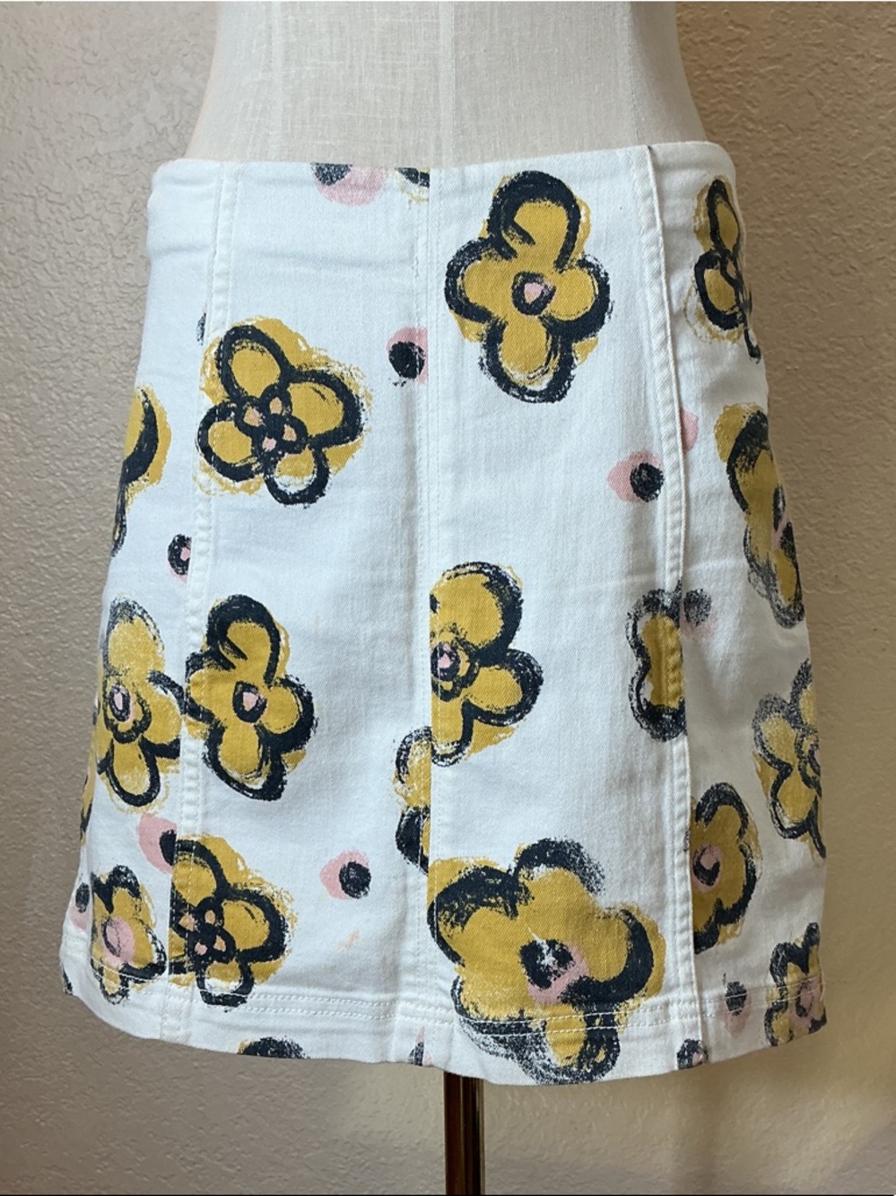 Free People White Mini Skirt with Yellow & Pink Floral Print